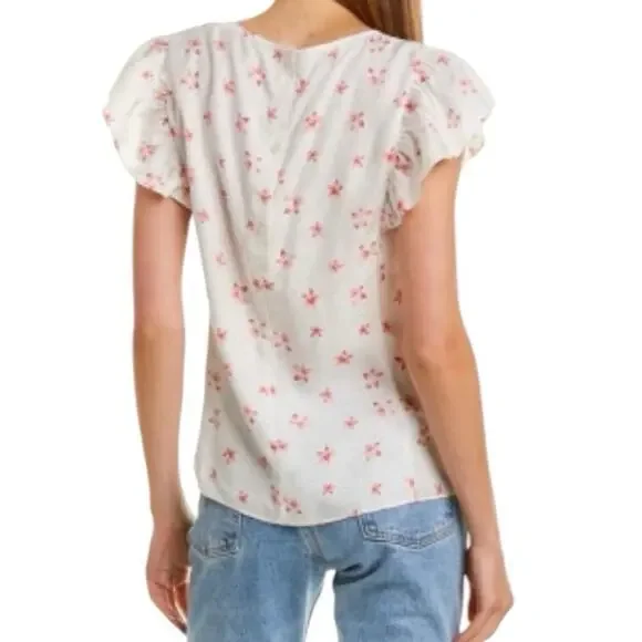 Rebecca Taylor Silk Blend Ruched Short Sleeve Top Size 2 - Picture 2 of 7